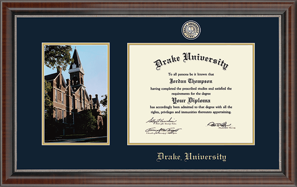 Drake University Campus Scene Masterpiece Medallion Diploma Frame in Chateau