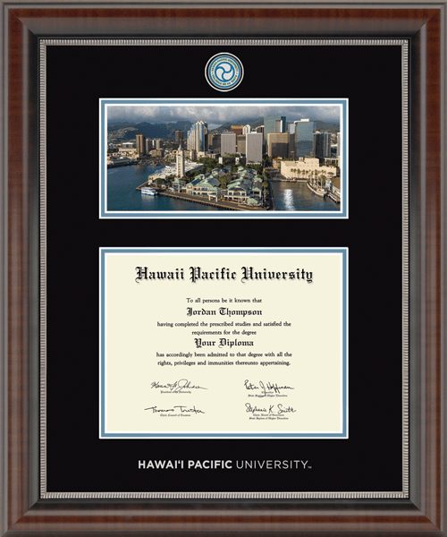 Hawaii Pacific University Campus Scene Masterpiece Medallion Diploma Frame in Chateau