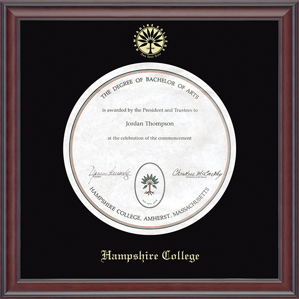 Hampshire College Gold Embossed Diploma Frame in Studio