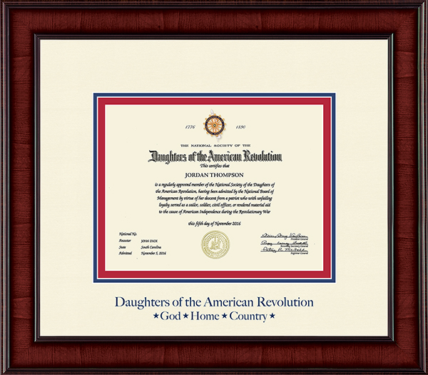 Daughters of the American Revolution Navy Embossed Certificate Frame in Jefferson