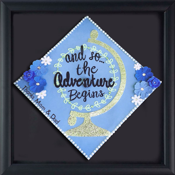 Queens University of Charlotte Graduation Cap Shadow Box Frame in Obsidian