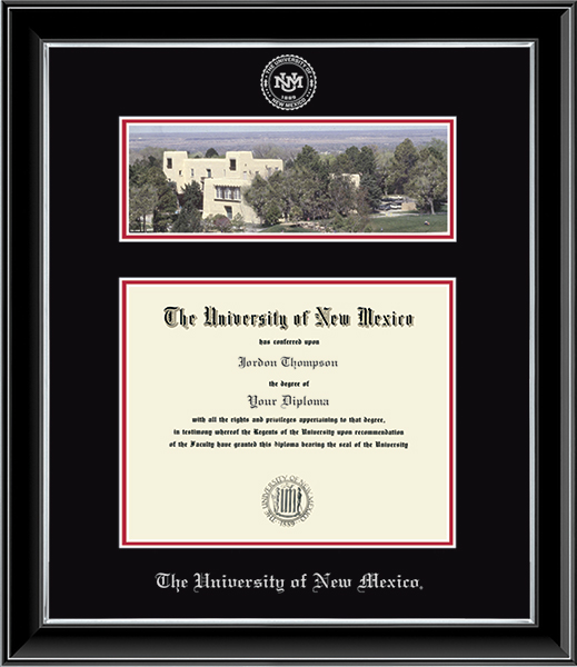 The University of New Mexico Campus Scene Diploma Frame in Onyx Silver