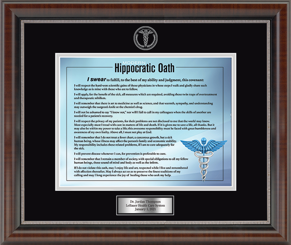University of Massachusetts Medical School Hippocratic Oath Certificate Frame in Chateau