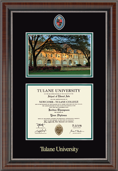Tulane University Campus Scene Masterpiece Medallion Diploma Frame in Chateau