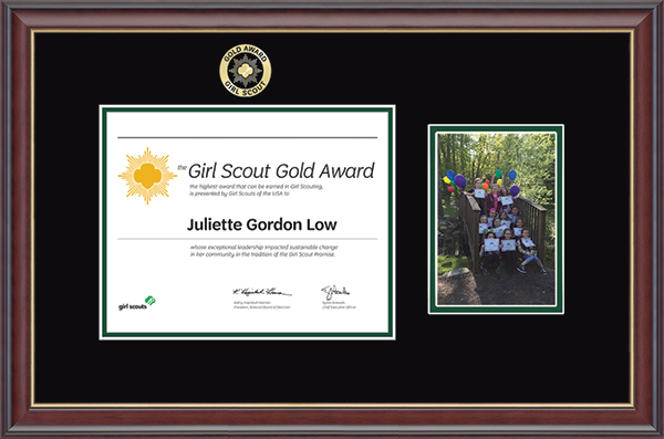 Girl Scout Gold Award certificate & photo frame - Girl Scout Gold Award Certificate & Photo Frame in Studio Gold