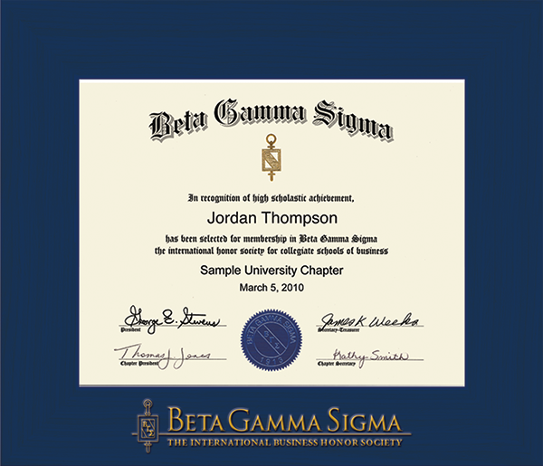 Beta Gamma Sigma Honor Society Spectrum Wall Certificate Frame in Expo Blue