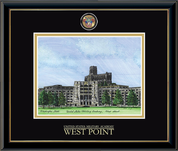 United States Military Academy Masterpiece Medallion Washington Hall Litho Frame in Onexa Gold