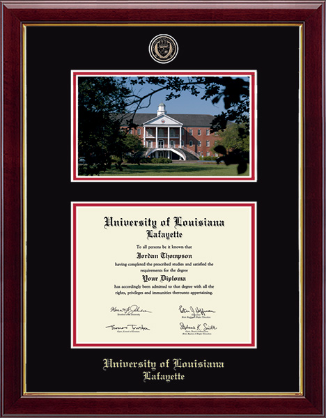 University of Louisiana Lafayette Campus Scene Masterpiece Medallion Diploma Frame in Gallery