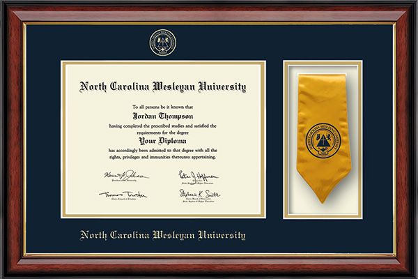 North Carolina Wesleyan University diploma frame - Sash Diploma Frame in Southport Gold