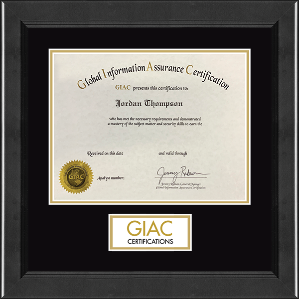 GIAC Organization Lasting Memories Banner Certificate Frame in Arena