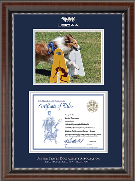 U.S. Dog Agility Association Silver Embossed Agility Certificate & 8"x10" Photo Frame in Chateau