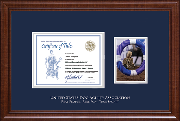 U.S. Dog Agility Association Silver Embossed Agility Certificate & 5"x7" Photo Frame in Prescott