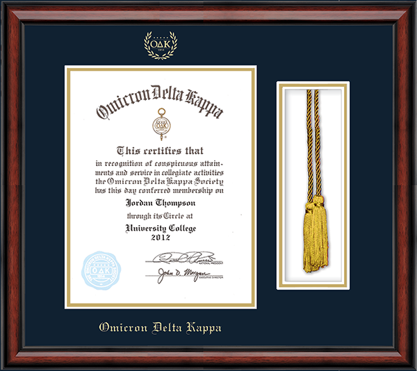 Omicron Delta Kappa Honor Society Honor Cord Certificate Frame in Southport