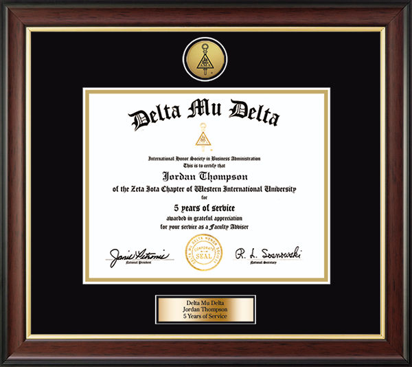 Delta Mu Delta Honor Society certificate frame - Gold Engraved Medallion & Plate Certificate Frame in Studio Gold