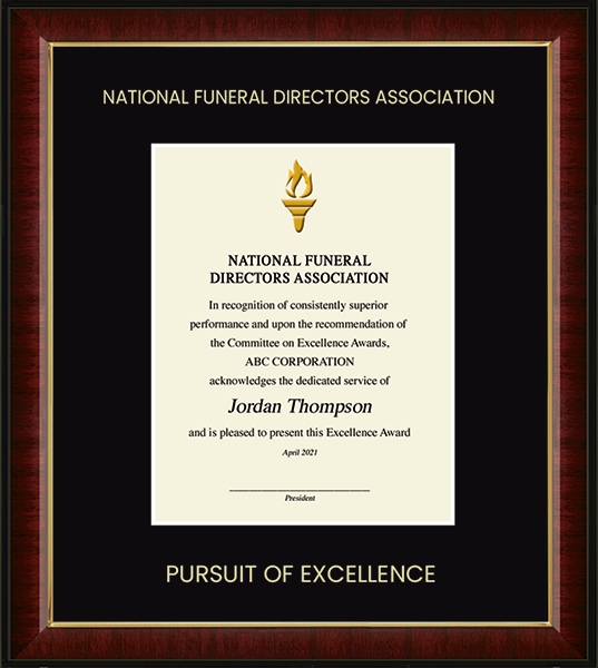 Gold Embossed Certificate Frame in Murano National Funeral Directors