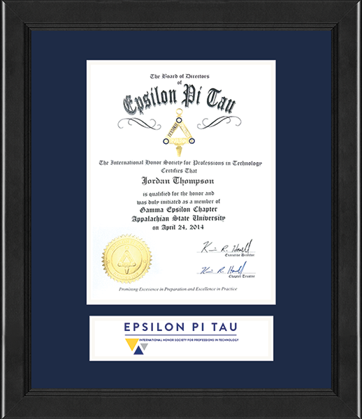 Epsilon Pi Tau certificate frame - Lasting Memories Banner Certificate Frame in Arena