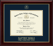 Baptist Bible College and Seminary Gold Embossed Diploma Frame in Gallery