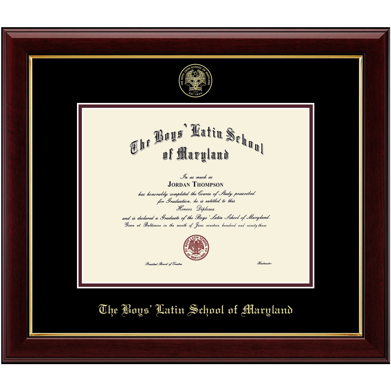 Gold Embossed Diploma Frame in Gallery The Boys' Latin School of