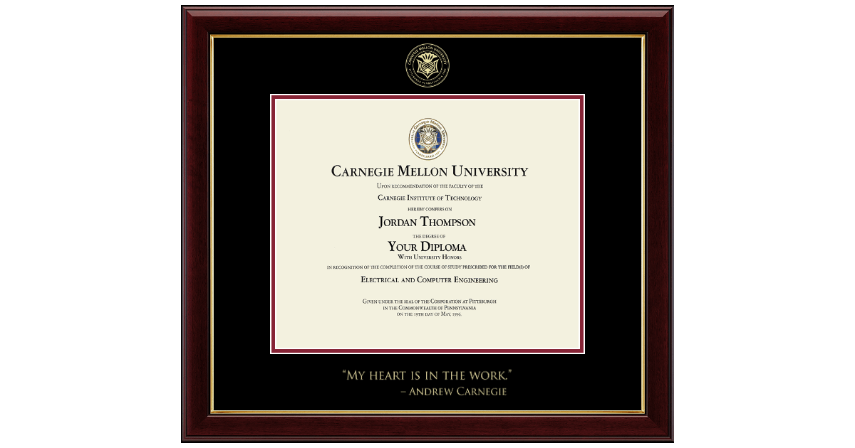 Gold Embossed Diploma Frame in Gallery Carnegie Mellon University