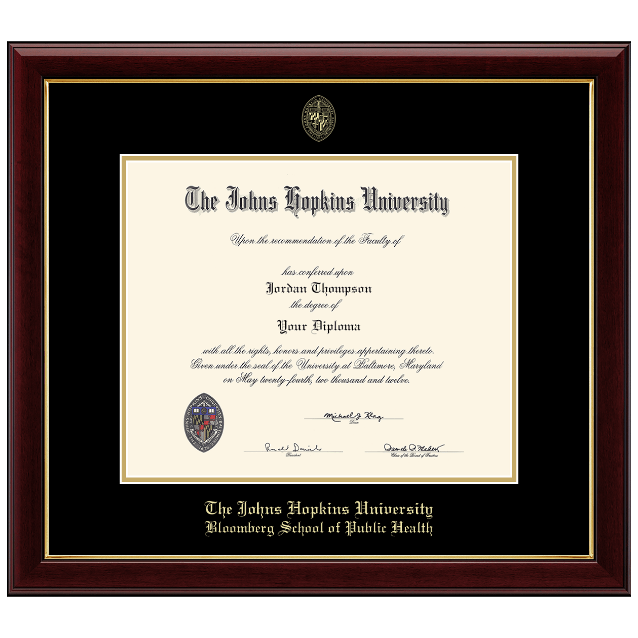 Gold Embossed Diploma Frame in Gallery Johns Hopkins University Item