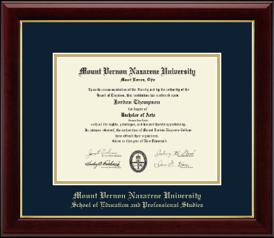 Mount Vernon Nazarene University diploma frame - Gold Embossed Diploma Frame in Gallery