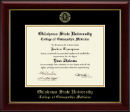Oklahoma State University College of Osteopathic Medicine Gold Embossed Diploma Frame in Gallery