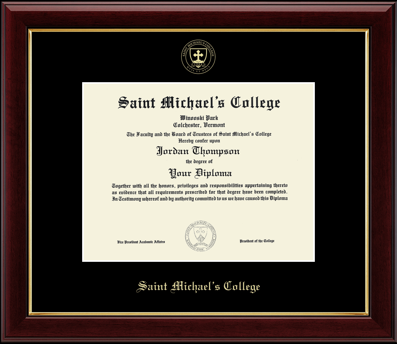 Saint Michael's College Gold Embossed Diploma Frame in Gallery Item