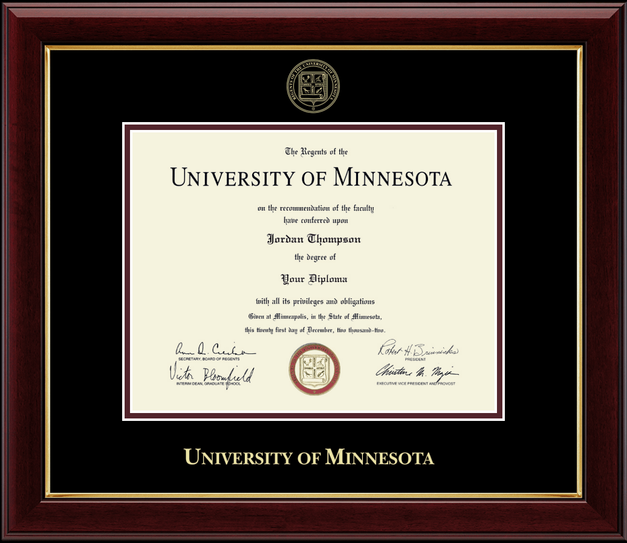 University of Minnesota 11w x 8.5h Executive Diploma Frame 
