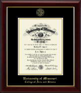 University of Missouri Columbia Gold Embossed Diploma Frame in Gallery