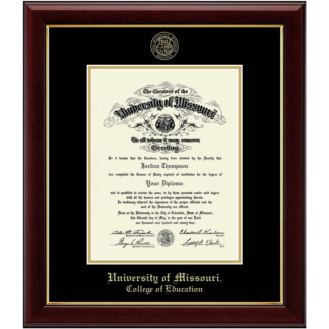 Gold Embossed Diploma Frame in Gallery University of Missouri Columbia Item 118472USE from