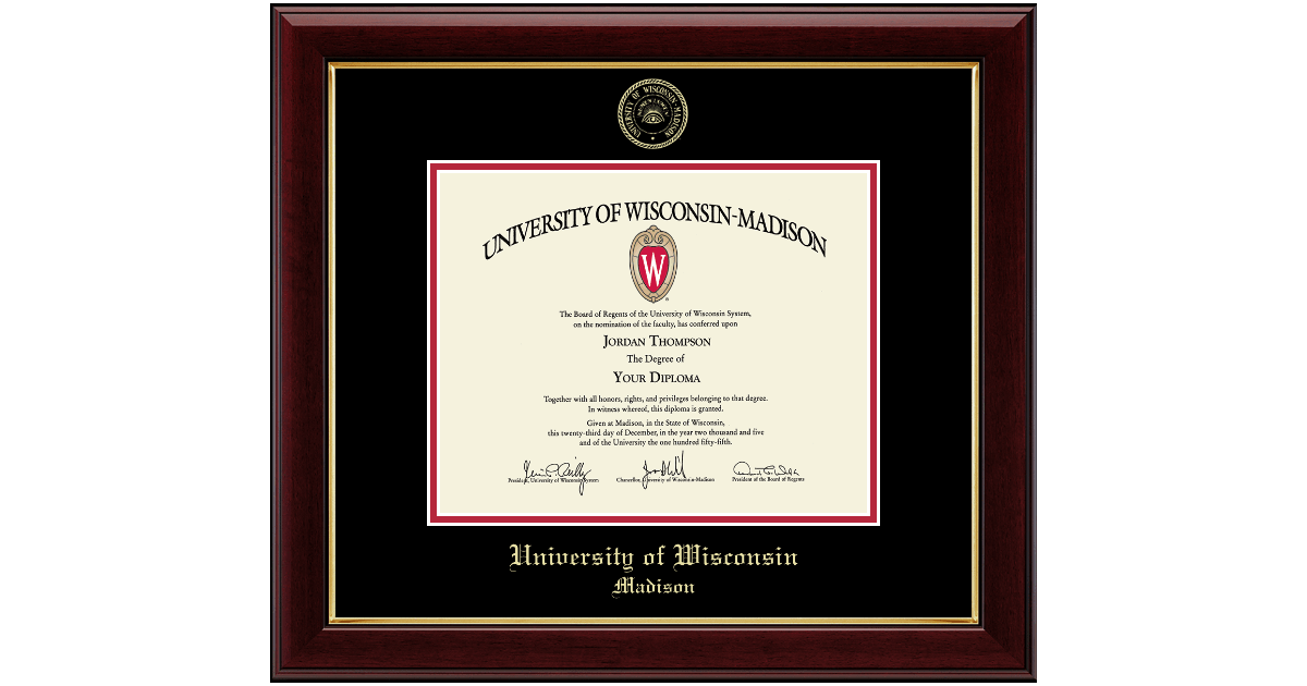 Gold Embossed Diploma Frame in Gallery University of Wisconsin Madison