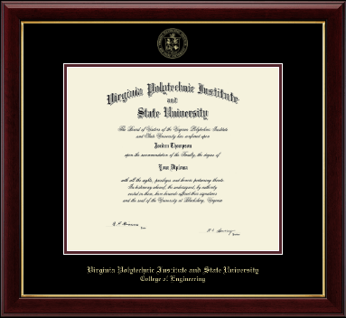 Virginia Tech diploma frame - Gold Embossed Diploma Frame in Gallery