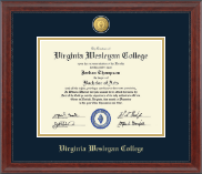 Virginia Wesleyan College 23K Medallion Diploma Frame in Signature