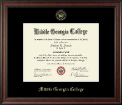 Middle Georgia College Gold Embossed Diploma Frame in Studio