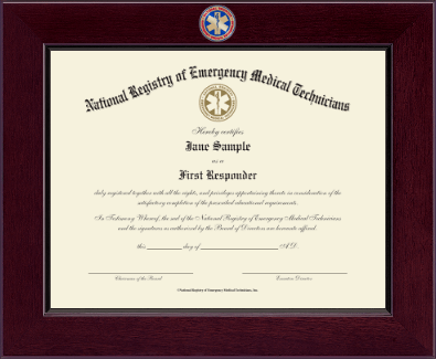 National Registry of Emergency Medical Technicians certificate frame - Century Masterpiece Certificate Frame in Cordova