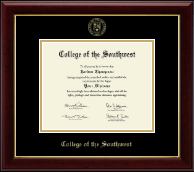 College of the Southwest Gold Embossed Diploma Frame in Gallery