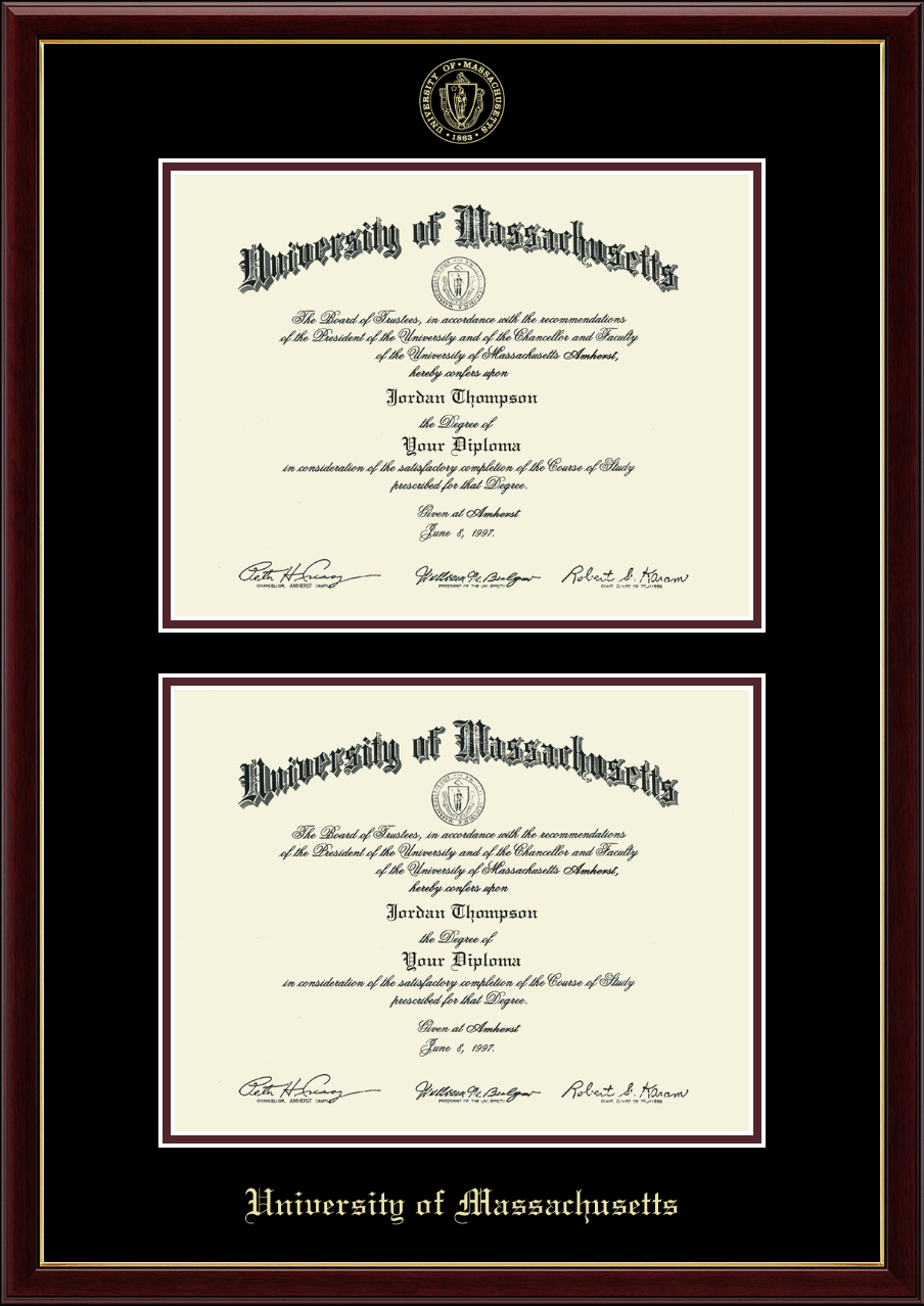 AllGiftFrames UMass Diploma Frame University of Massachusetts Amherst School Campus Photo Double Custom Degree Framing Document Graduation Gift Bachelor Master MBA Doctorate PHD Certificate