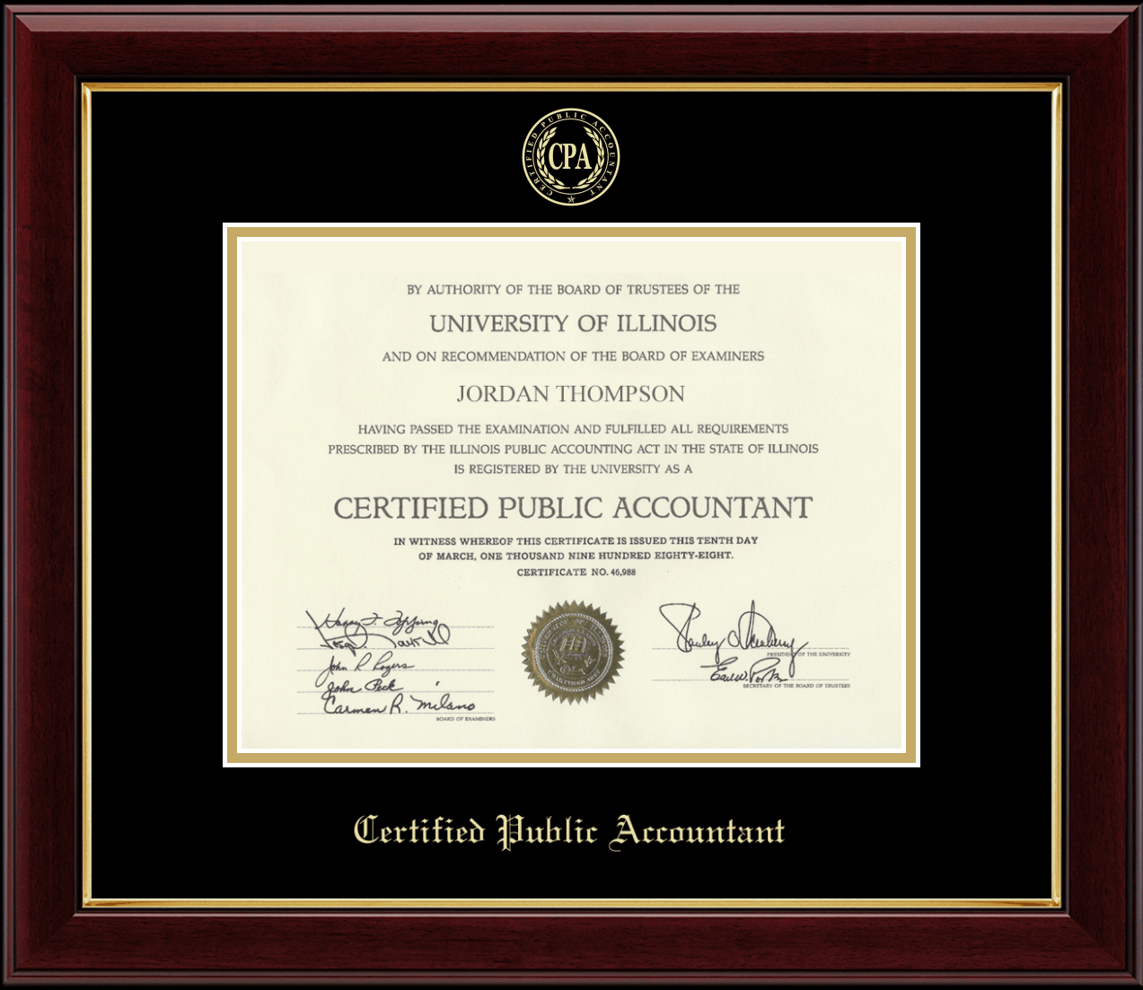 Certified Public Accountant Gold Embossed Certificate Frame in Gallery