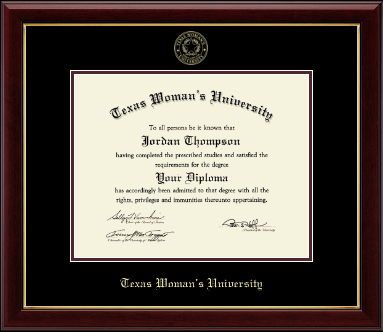 Texas Woman's University diploma frame - Gold Embossed Diploma Frame in Gallery