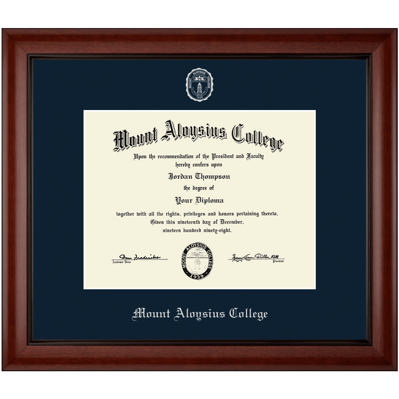 Silver Embossed Diploma Frame in Cambridge Mount Aloysius College