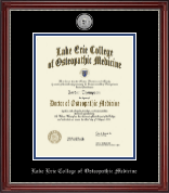 Lake Erie College of Osteopathic Medicine diploma frame - Silver Engraved Medallion Diploma Frame in Kensington Silver
