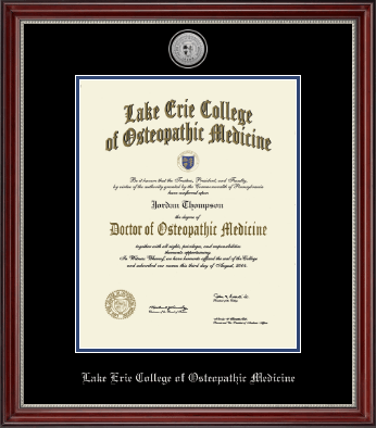 Lake Erie College of Osteopathic Medicine diploma frame - Silver Engraved Medallion Diploma Frame in Kensington Silver