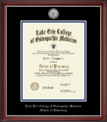 Lake Erie College of Osteopathic Medicine Silver Engraved Medallion Diploma Frame in Kensington Silver