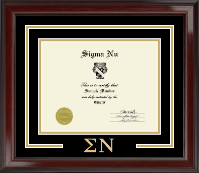 Sigma Nu Fraternity certificate frame - Greek Letters Certificate Frame in Encore