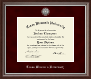 Texas Woman's University diploma frame - Silver Engraved Medallion Diploma Frame in Devonshire