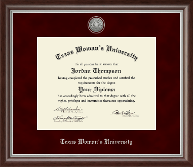 Texas Woman's University diploma frame - Silver Engraved Medallion Diploma Frame in Devonshire