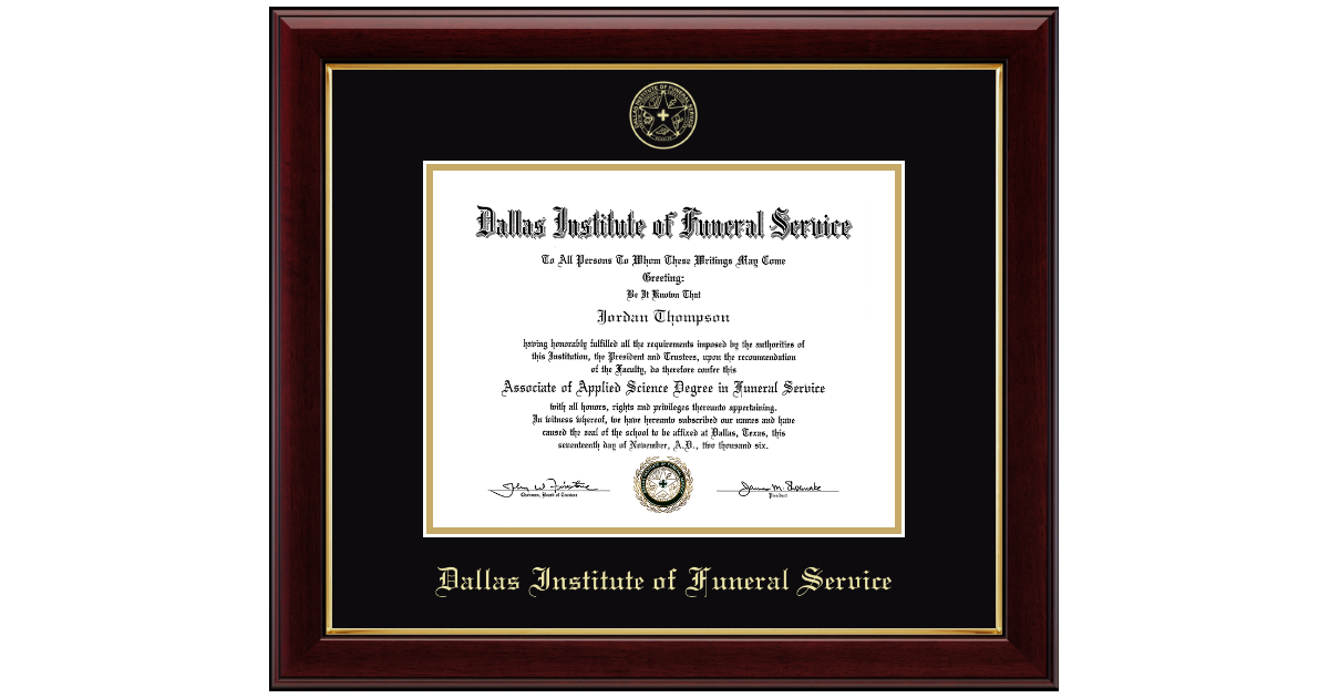 Dallas Institute of Funeral Service Diploma Frame | Church Hill Classics