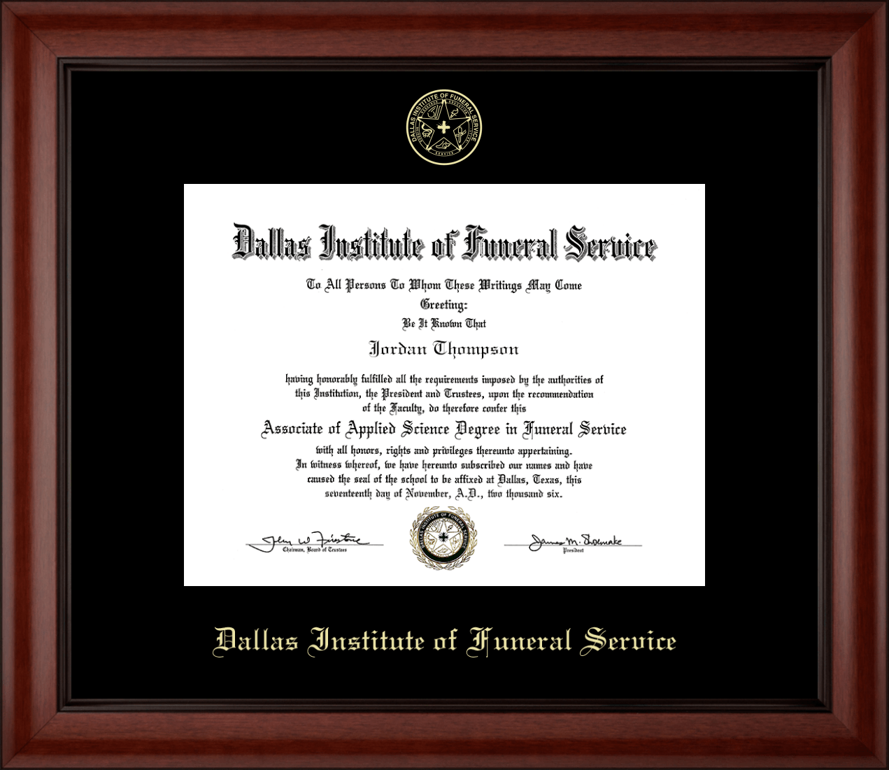Dallas Institute of Funeral Service Embossed Diploma Frame in Cambridge