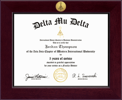 Delta Mu Delta Honor Society certificate frame - Century Gold Engraved Certificate Frame in Cordova