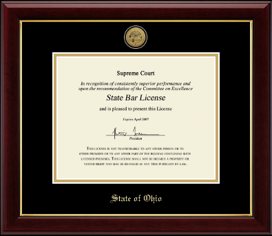 State of Ohio certificate frame - Gold Engraved Medallion Certificate Frame in Gallery